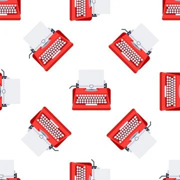Red Typewriter Seamless Pattern on White Background for Copywriter, Journalist Ilustração Stock