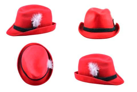 Red Tyrolean hat isolated on white background Stock Photos