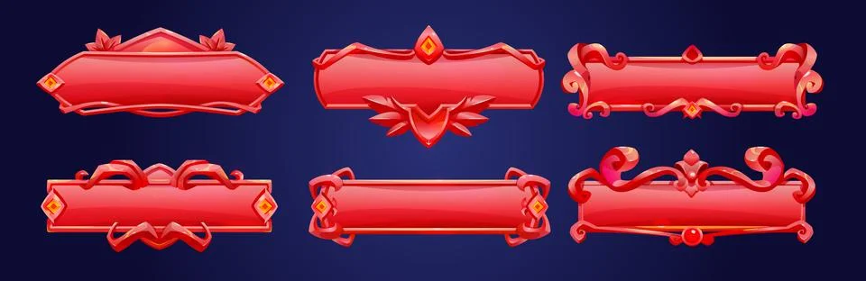Red ui button frame for fantasy game banner vector Stock Illustration