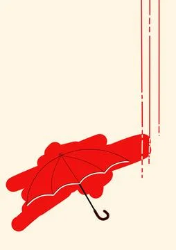 Red Umbrella on Abstract Rain Background Stock Illustration