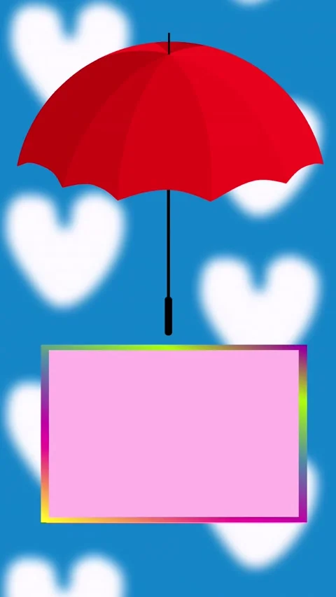 Red umbrella against the background of flying clouds in the form of hearts. Stock Footage 237808178