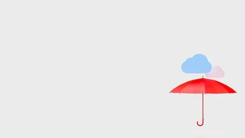 Red Umbrella Beneath Colorful Clouds on a Minimal White Background 3d render. Stock Illustration