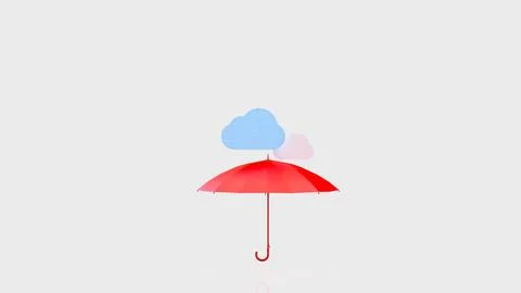 Red Umbrella Beneath Colorful Clouds on a Minimal White Background 3d render. Stock Illustration