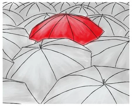 Red umbrella in the grey umbrellas - pattern Stock Illustration