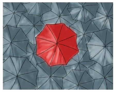 Red umbrella in the grey umbrellas - pattern Stock Illustration