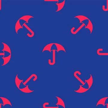 Red Umbrella icon isolated seamless pattern on blue background. Insurance Stock Illustration