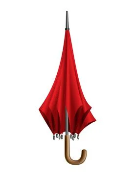 Red umbrella. Isolated on white background. Parasol folded. Hand-held rain or Illustrazione stock