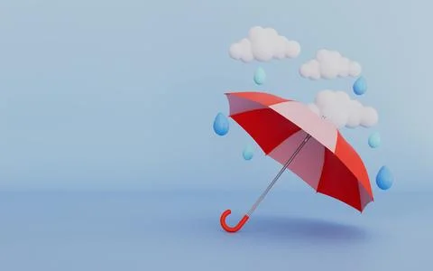 Red umbrella with rain and clouds, Puddles and raindrops Stock Illustration