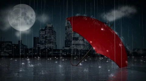 Red Umbrella Rain Stock Footage 34441000