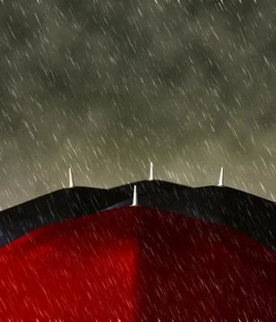 Red umbrella in the rain Stock Illustration