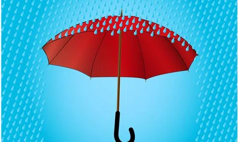Red umbrella in the rain Stock Illustration