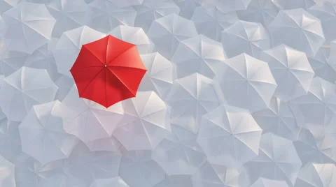 Red umbrella standing out from crowd mass concept Stock Footage 49094010