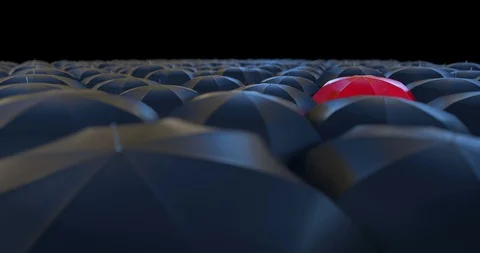 Red Umbrella standing out from the crowd Stock Footage 100398559