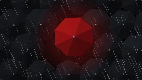 Red umbrella standing out in heavy rain Stock Footage 340201132