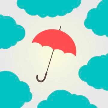 Red umbrella surrounded by clouds Stock Illustration