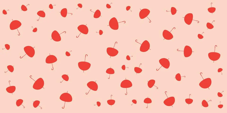 Red Umbrellas Pattern on Wide Scale Pink Vector Background, Design Template Stock Illustration