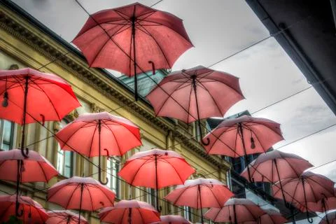 Red Umbrellas Stock Photos