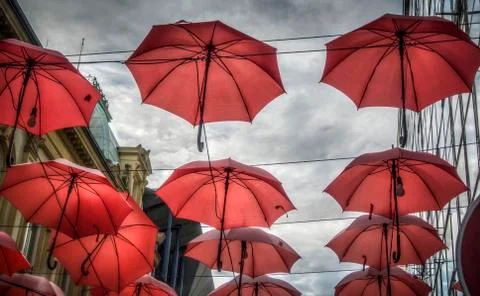 Red Umbrellas Stock Photos