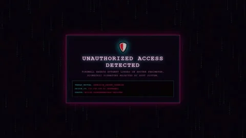Red unauthorized access detected security breach warning screen Video stock 342147726