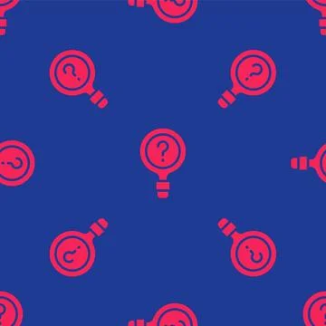 Red Unknown search icon isolated seamless pattern on blue background. Magnifying Stock Illustration