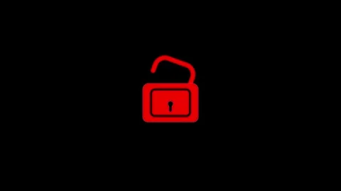 Red unlocked padlock icon on black background Stock Footage 333685337