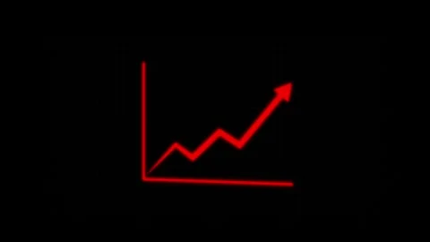 Red upward trending line graph with arrow on black grid. Line graph growth... Stock Footage 337131141
