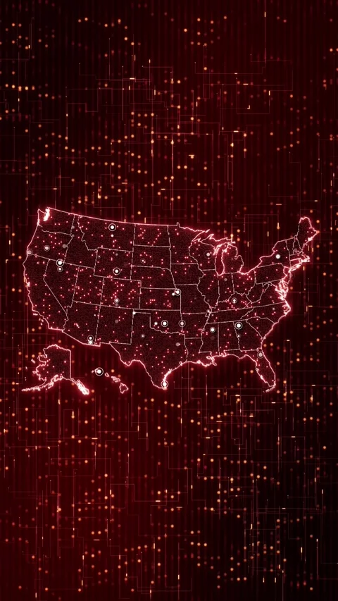 Red USA Cyber Threat Map with Security Alert Nodes Stock Footage 342616336