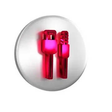 Red USB cable cord icon isolated on transparent background. Connectors and .. Stock Illustration