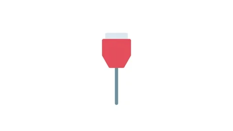 A red USB cable featuring a white plug, displayed against a plain background. Stock Footage 333462039