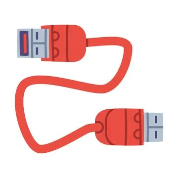 Red Usb Cable as Personal Computer Accessory and Component Vector Illustration イラスト素材