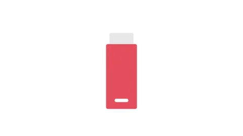 Red USB drive icon centered on a black background, symbolizing data storage.. Stock Footage 333909519
