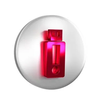 Red USB flash drive icon isolated on transparent background. Silver circle .. Stock Illustration