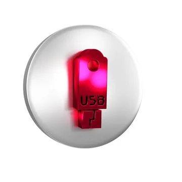Red USB flash drive icon isolated on transparent background. Silver circle bu Stock Illustration