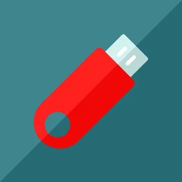 Red usb flash drive with round hole. Memory storage on dark background Stock Illustration