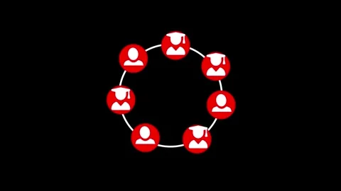Red user icons arranged in a circle showing social network community and te.. Stock Footage 337078396