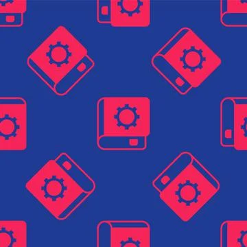 Red User manual icon isolated seamless pattern on blue background. User guide Stock Illustration
