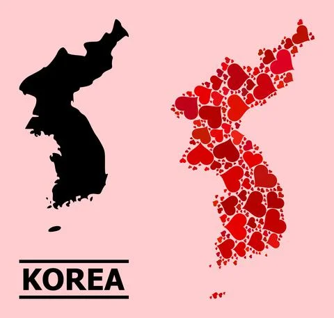 Red Valentine Collage Map of Korea Stock Illustration