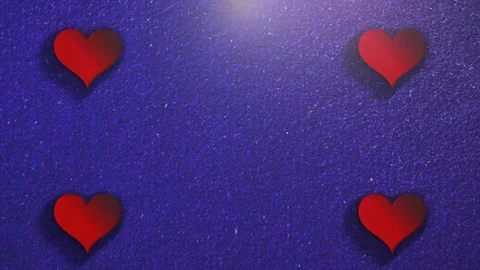 Red Valentine hearts pattern on blue texture Video stock 232831939