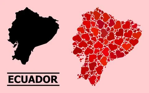 Red Valentine Pattern Map of Ecuador 스톡 일러스트