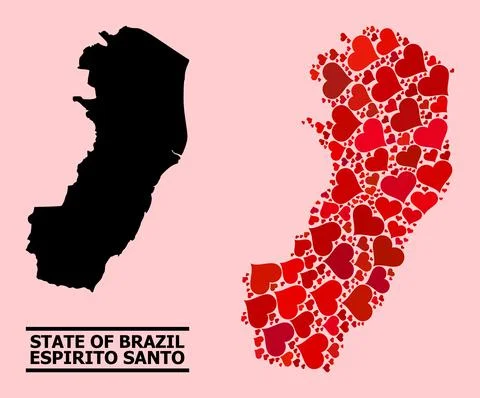 Red Valentine Pattern Map of Espirito Santo State 스톡 일러스트