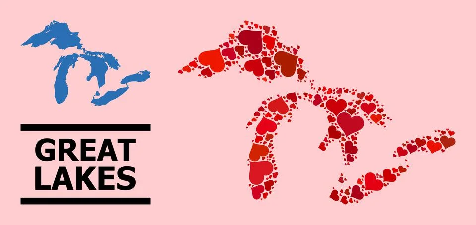 Red Valentine Pattern Map of Great Lakes Illustrazione stock