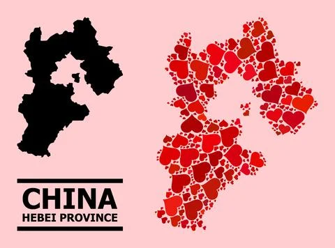Red Valentine Pattern Map of Hebei Province Illustrazione stock