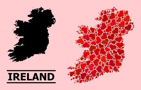 Red Valentine Pattern Map of Ireland Island Illustrazione stock