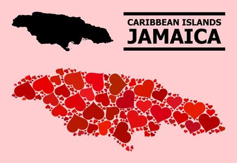 Red Valentine Pattern Map of Jamaica Stock Illustration