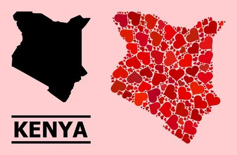 Red Valentine Pattern Map of Kenya Illustrazione stock