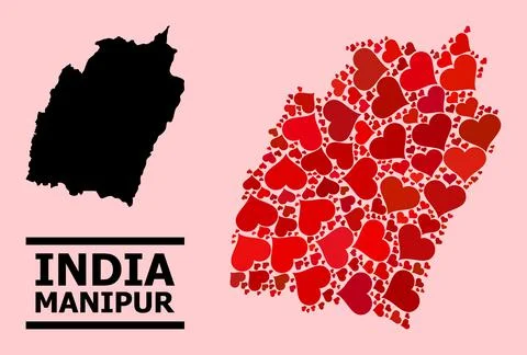 Red Valentine Pattern Map of Manipur State Illustrazione stock