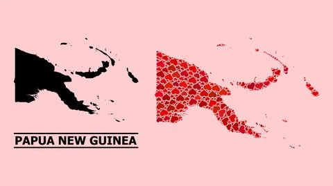 Red Valentine Pattern Map of Papua New Guinea Illustrazione stock