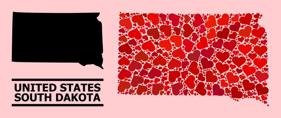 Red Valentine Pattern Map of South Dakota State 스톡 일러스트