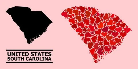 Red Valentine Pattern Map of South Carolina State Illustrazione stock