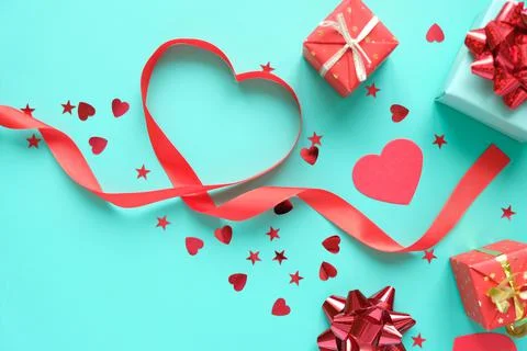 Red valentine s elements on neo-mint background Foto stock